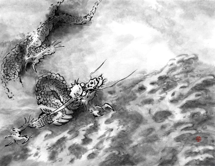 六龍図３「海濤の龍」
